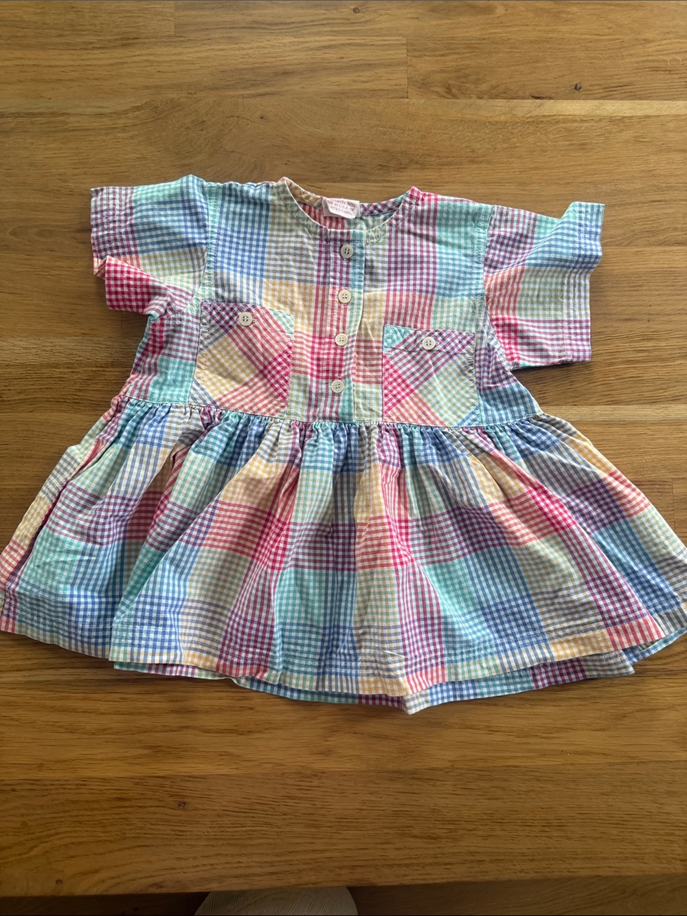Hanna Andersson Pastel Patchwork Gingham Button-Front Dress size 90CM